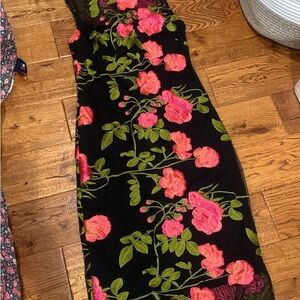 Floral Black Dress with Pink Roses